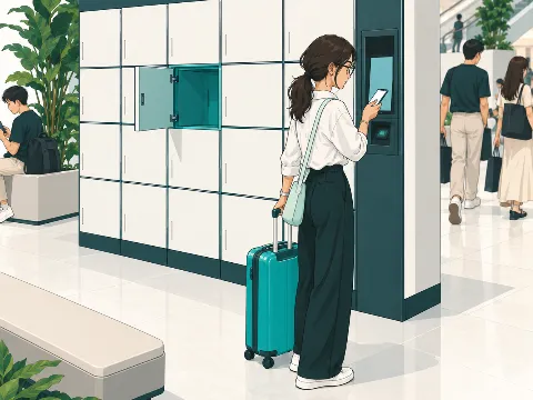 Illustration: she holds her phone to the terminal to pay by PromptPay from her banking app.